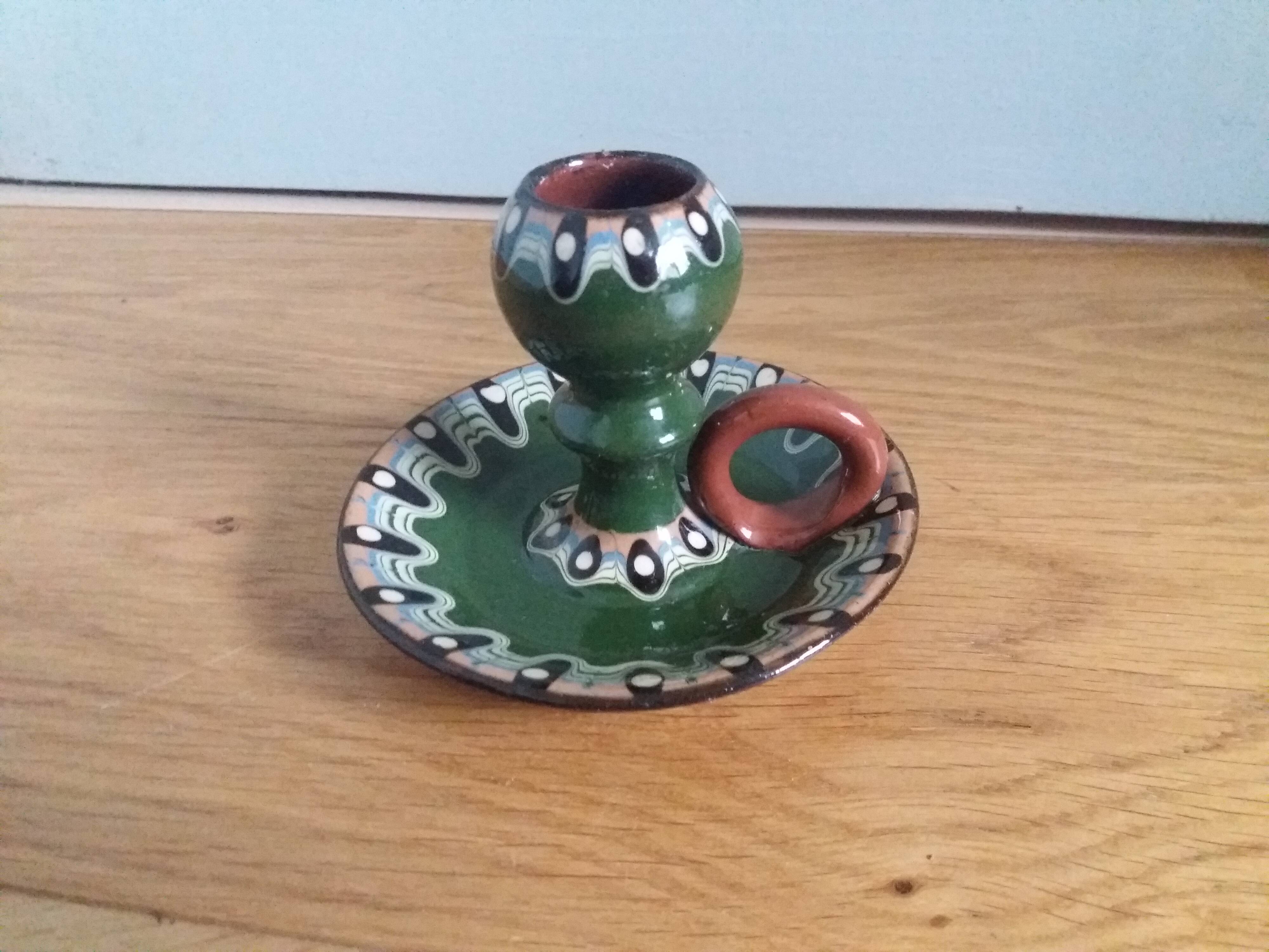 Trojan glazed ceramic cellar rat candle holder Bulgaria
