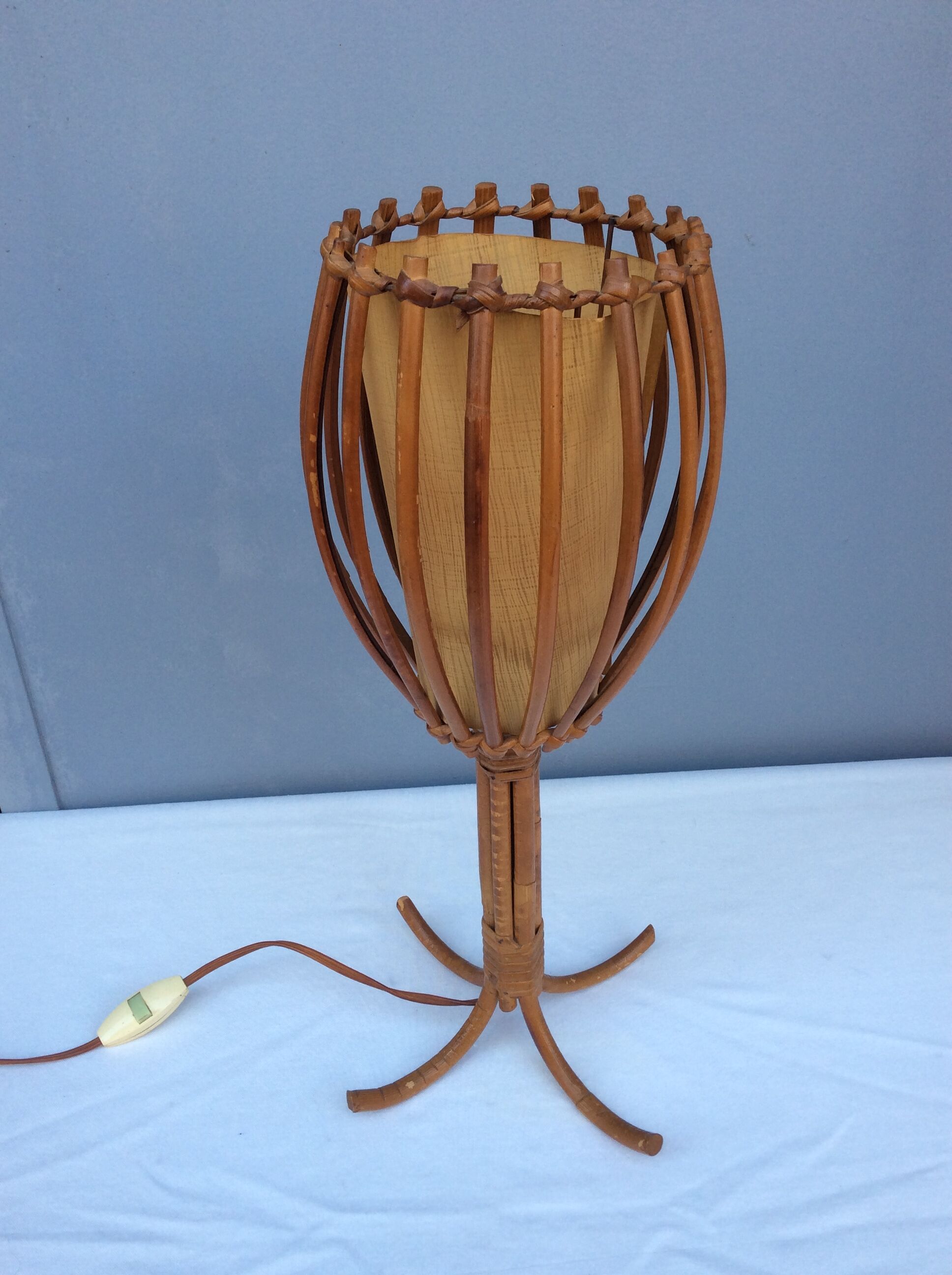 Rattan lamp by Louis Sognot, 1960s