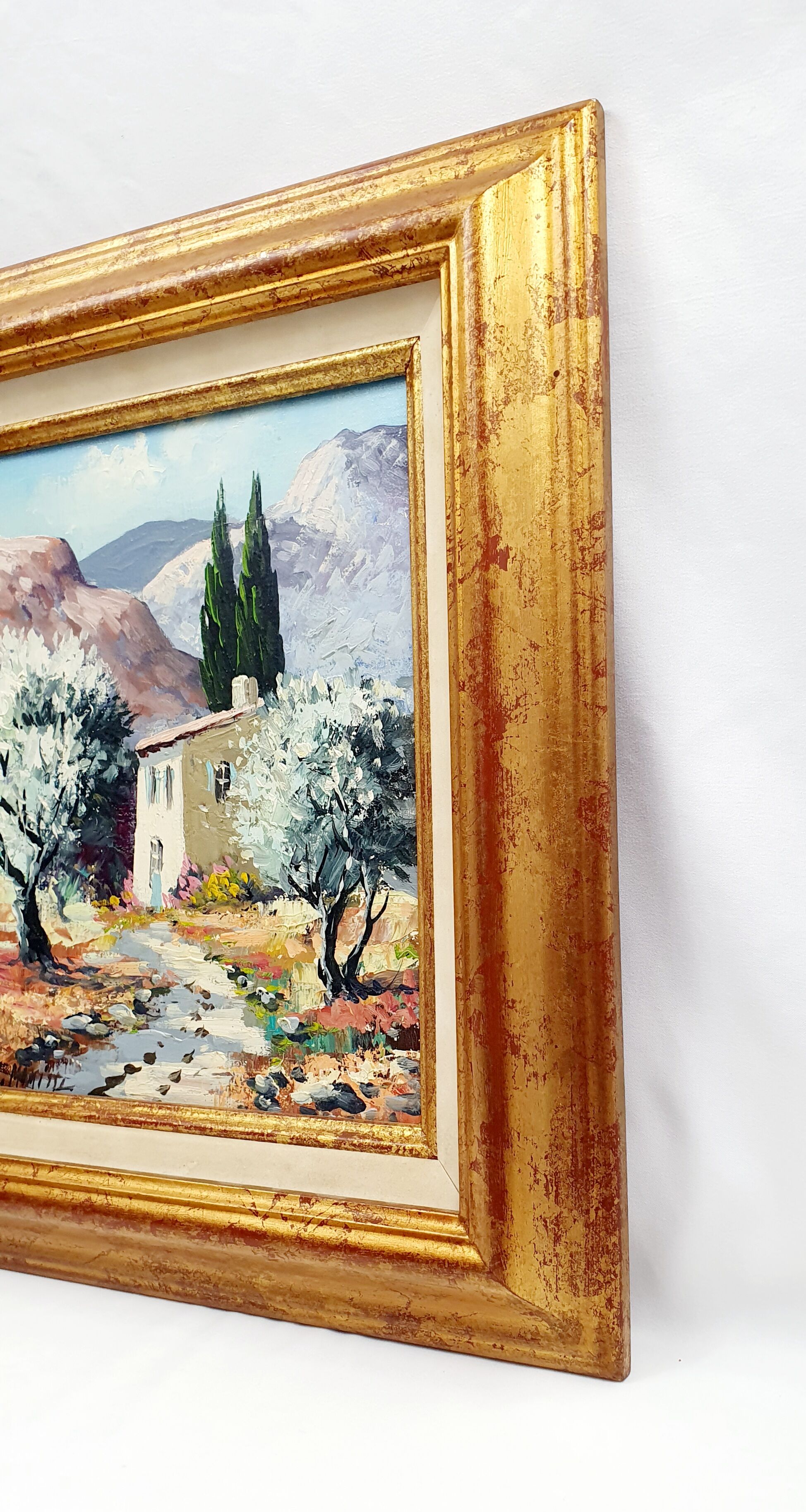 Huile sur toile signée Robert Mogisse XXème paysage provence cadre doré
