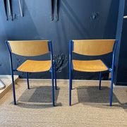 Pair of Gijs Van Der Sluis chairs in wood and blue legs from the Netherlands, 1970s