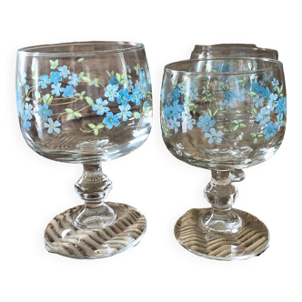 Vintage set of 4 stemmed glasses Arcopal forget-me-not