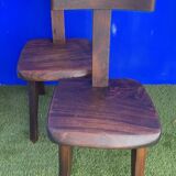 Pair of brutalist T-shaped chairs, solid Aranjou elm, design Olavi Hanninen, 1970