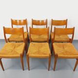 Set of 6 vintage teak Danish rope chairs Gessef Consorzio Sedie Friuli