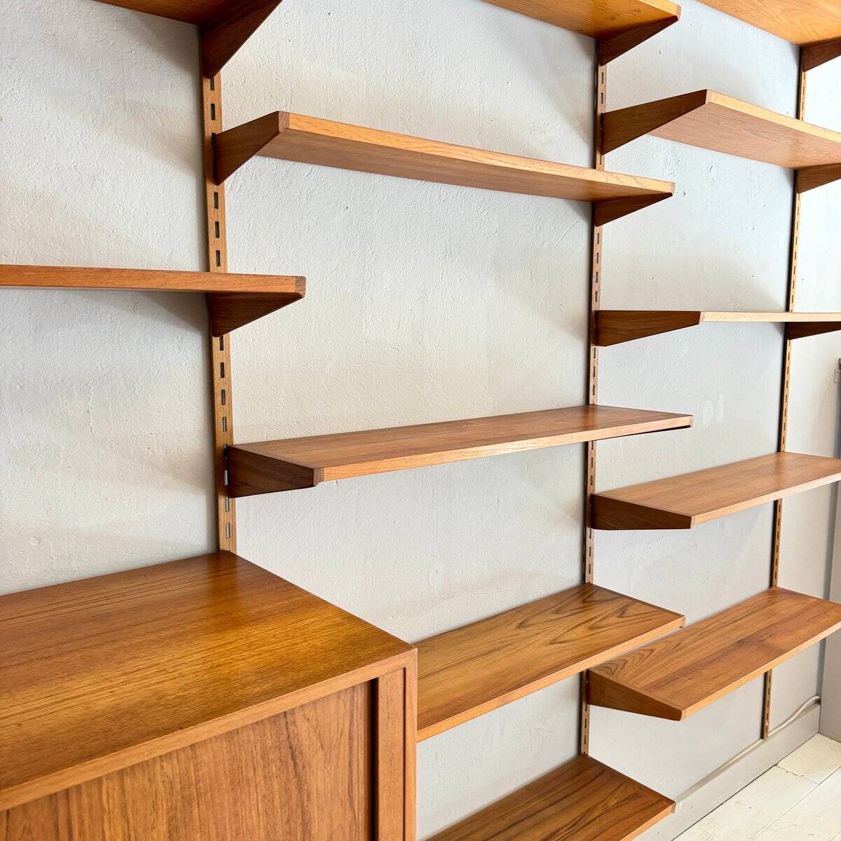 Large modular teak wall system by Kai Kristiansen, Denmark, 1960s