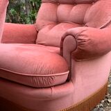 Pair of pink velvet toad armchairs, 1970s