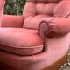 Pair of pink tufted velvet frog chairs from the 1970s.