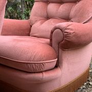 Pair of pink tufted velvet frog chairs 1970