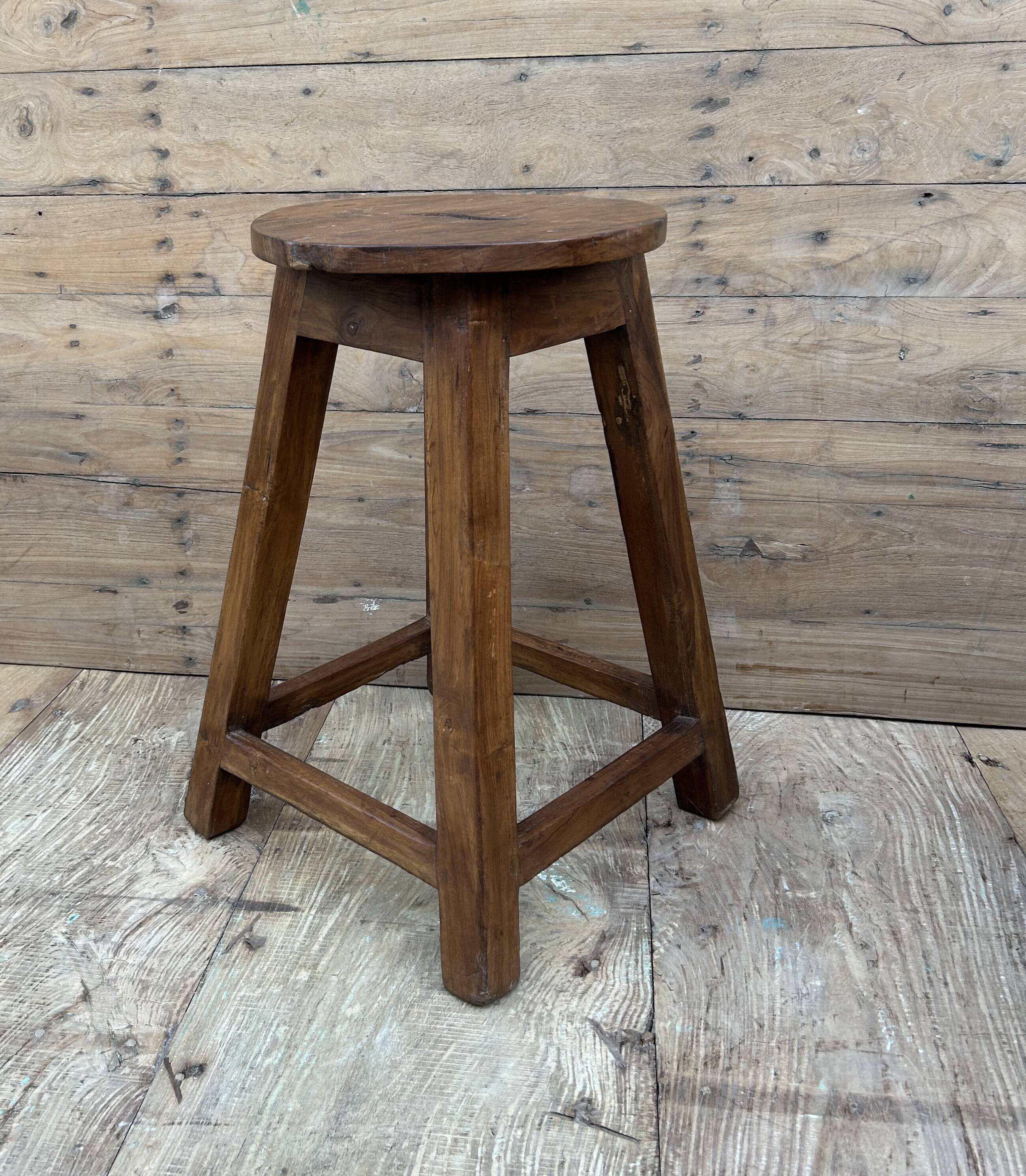 Tabouret d'atelier en teck massif