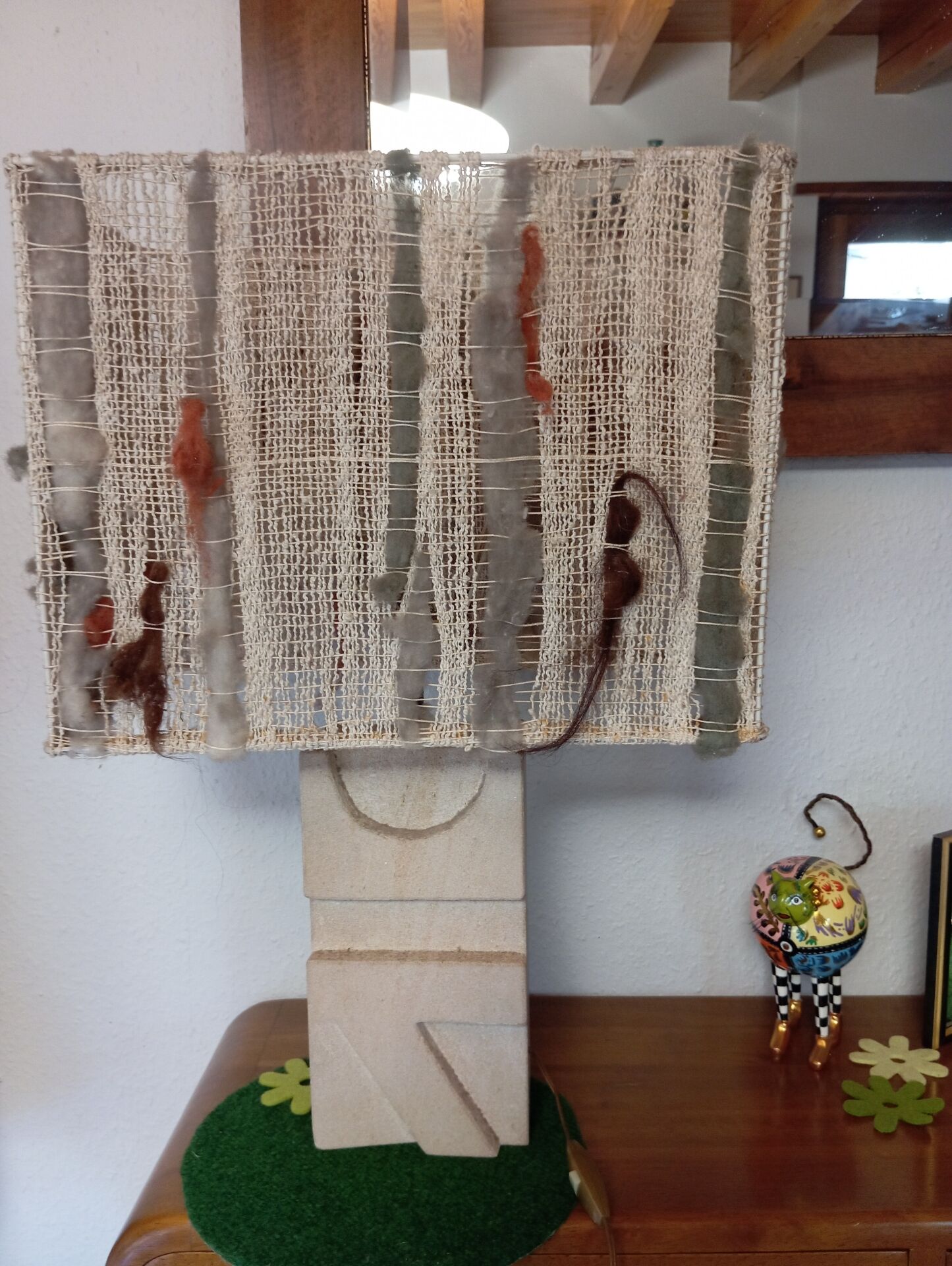 Geometric sculpted stone lamp from the 60s-70s.