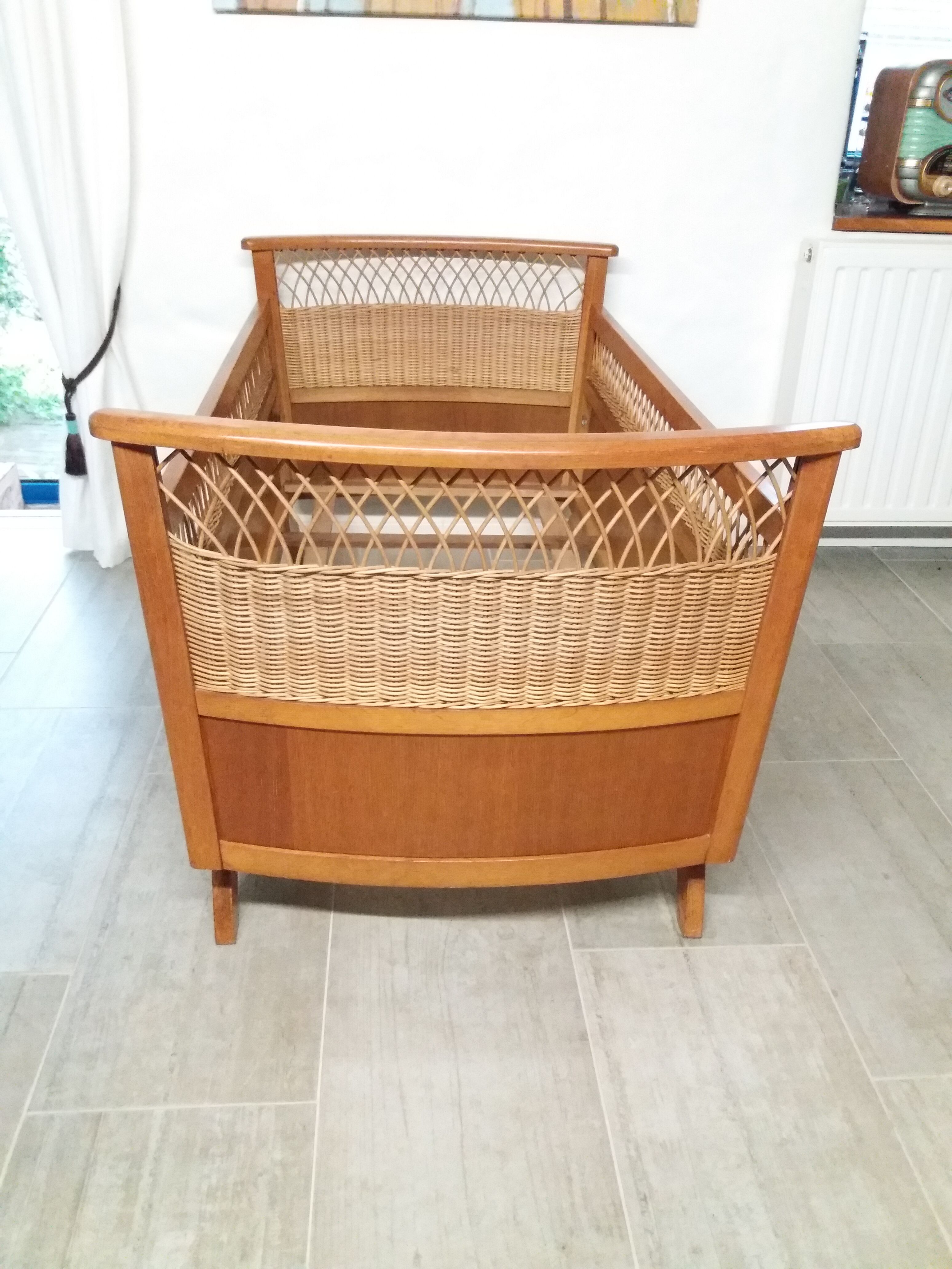 Children's bed gilded wood and rattan 60s