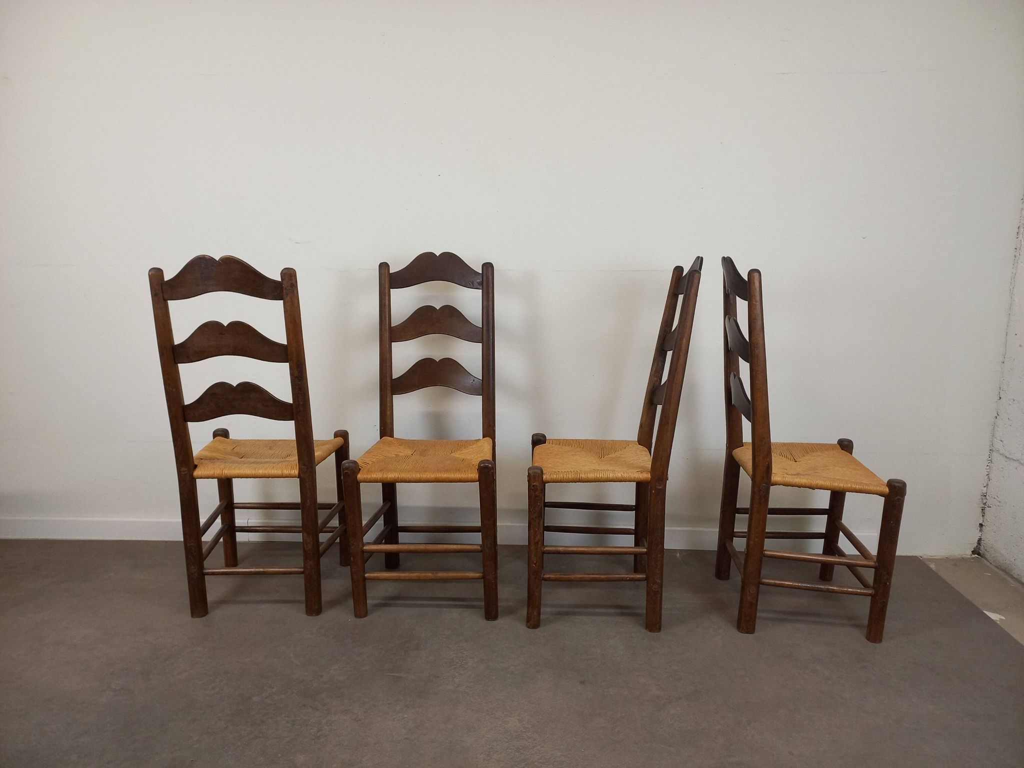 Straw brutalist chairs, set of 4