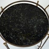 Round Mid-Century Brass and Marble-Effect Glass Bar Cart. Italy 1950s