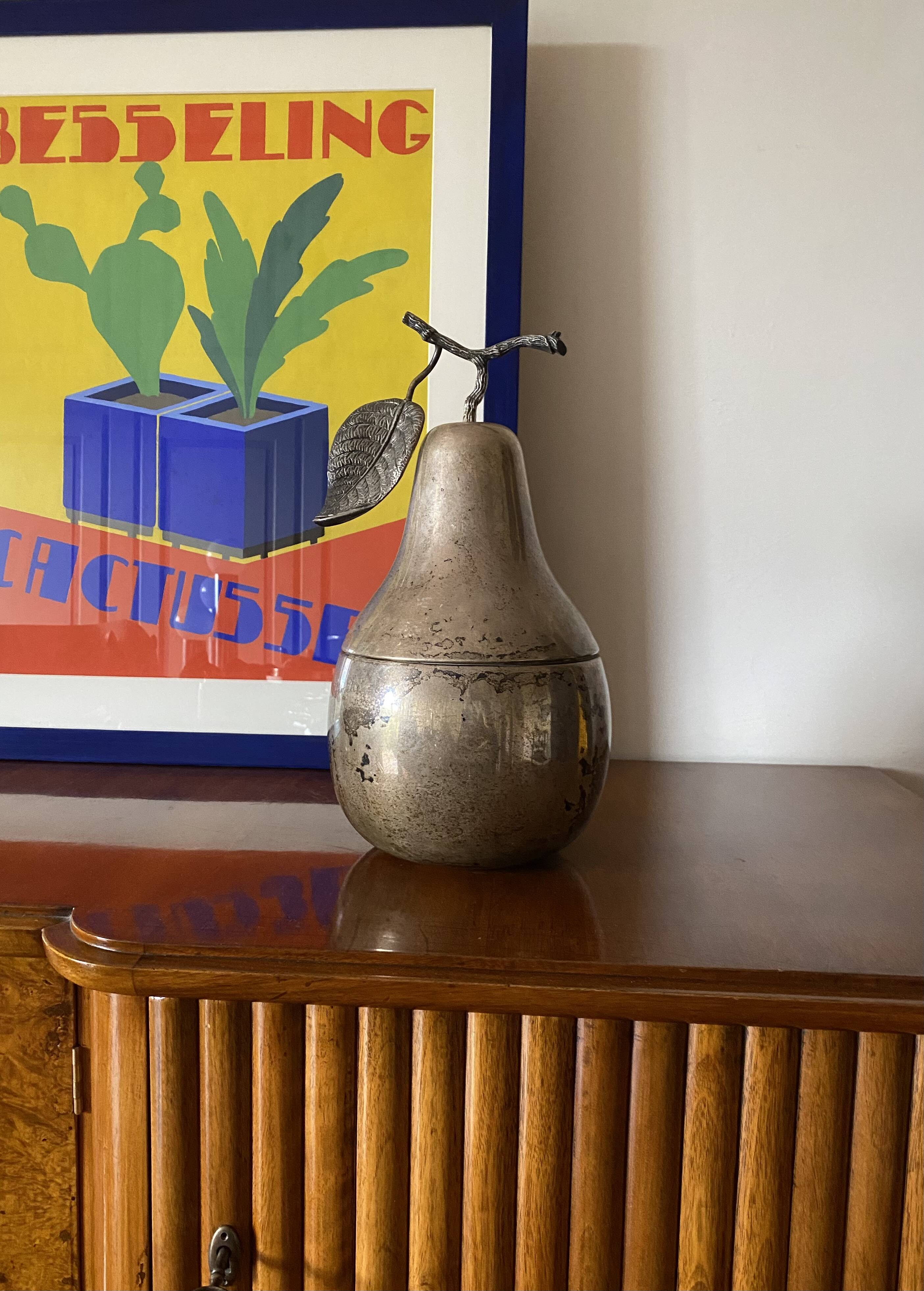 Modern silver-plated Pear wine cooler / ice bucket, Teghini Firenze Italy 1970s