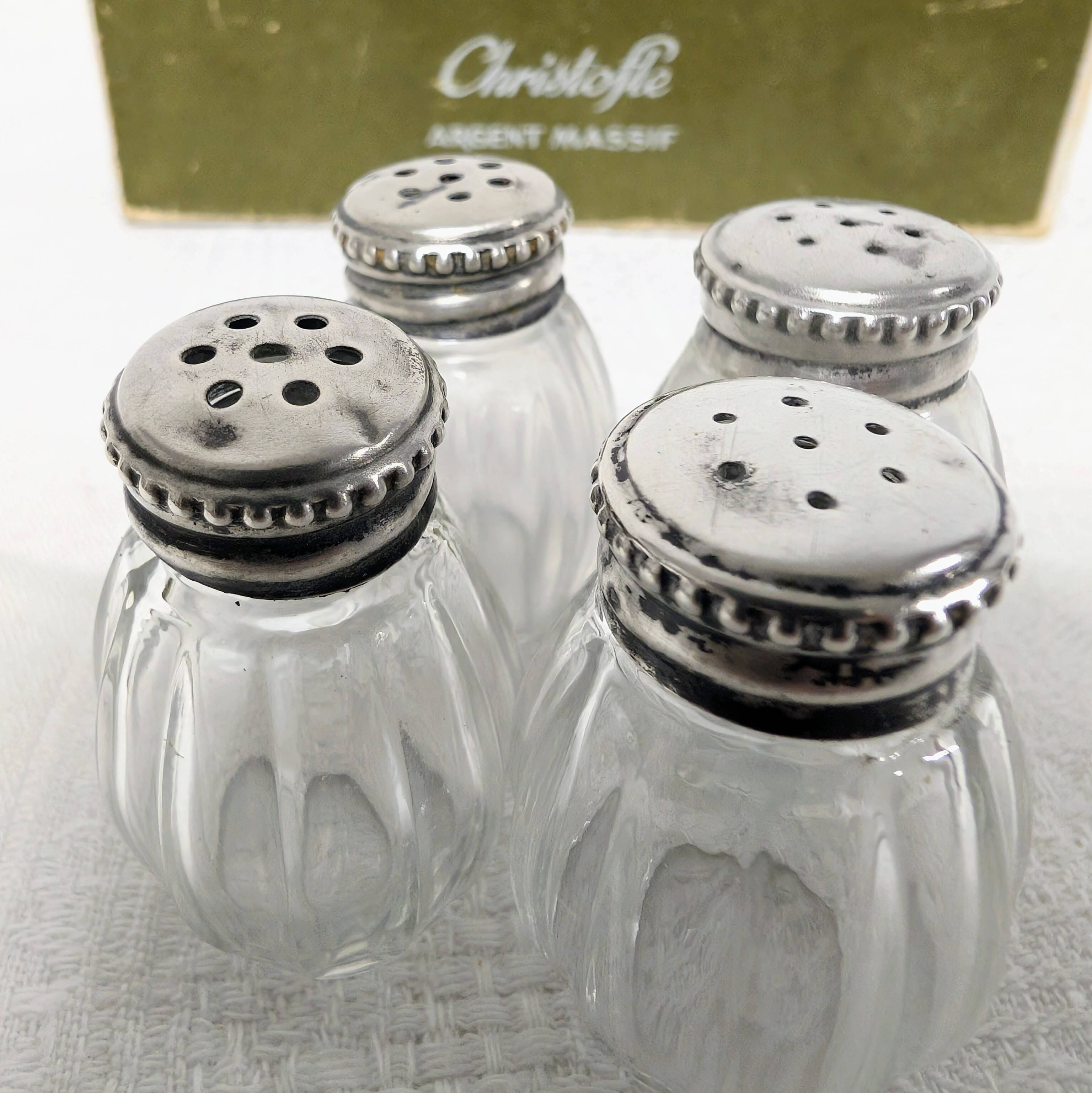 Set of 4 Christofle salt cellars - Glass and solid silver