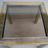 Piece of sofa coffee table brass chrome, brass. 2 glass trays. Italy 1970's