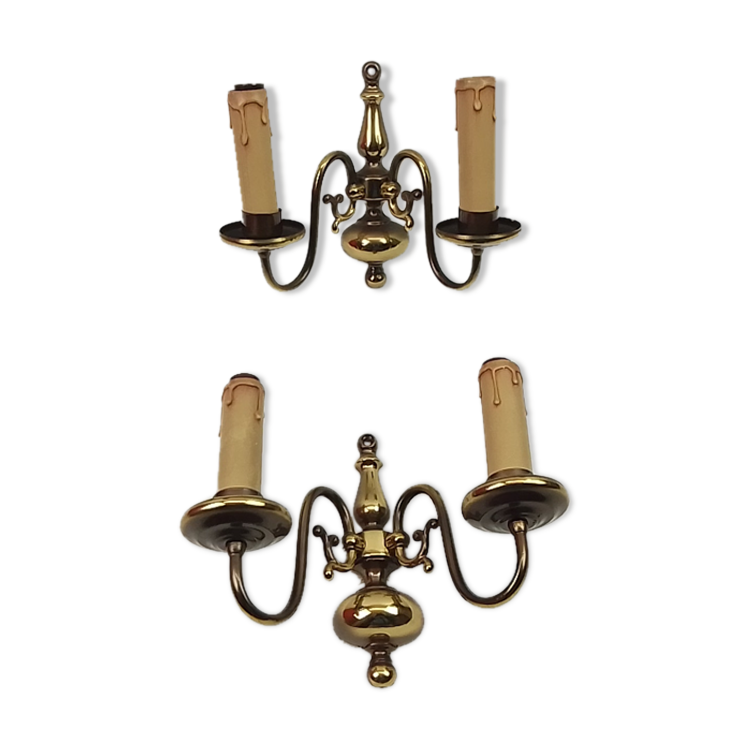Pair of brass wall sconces 2 lights