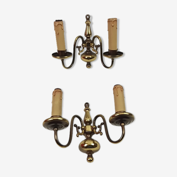 Pair of brass wall sconces 2 lights