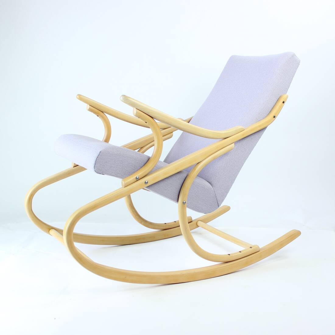 Mid Century Bentwood Rocking Armchair In Blond Oak By Ton, Czechoslovakia