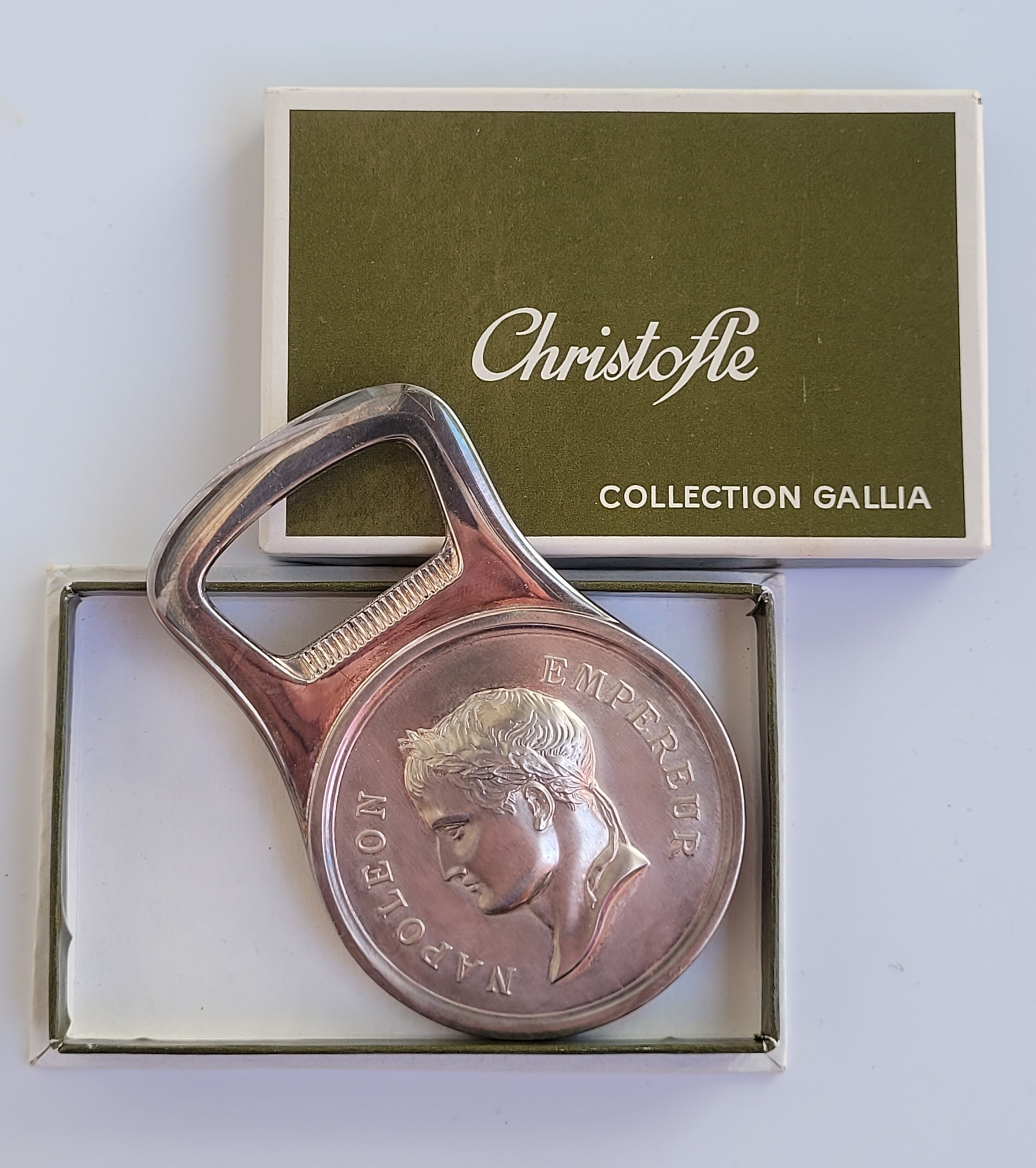 Napoleon Emperor bottle opener in his silver metal case Christofle Paris Gallia Brasserie series