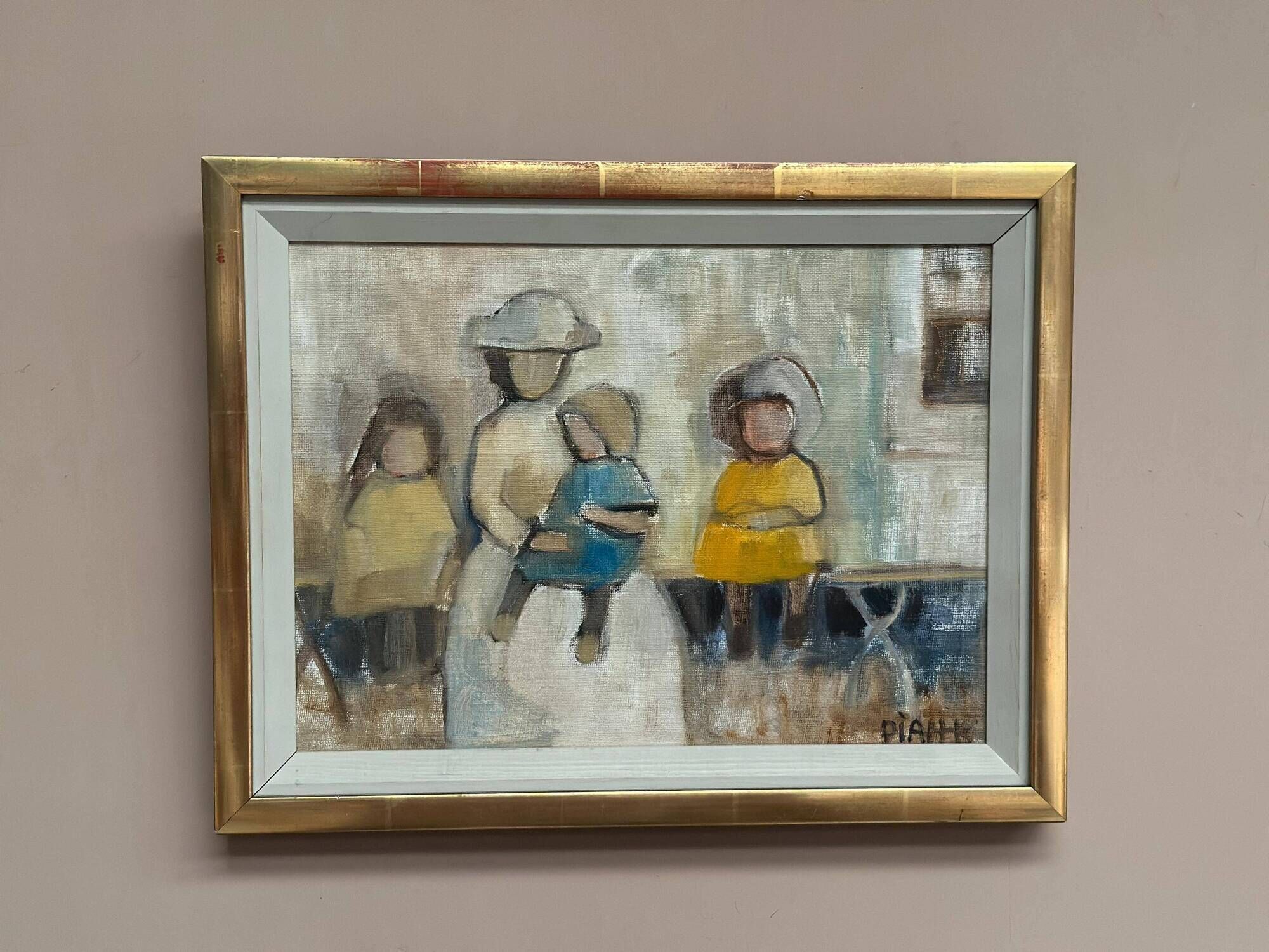 Original Swedish Oil on Canvas – “Familj” by Pia Hesselmark‑Campbell