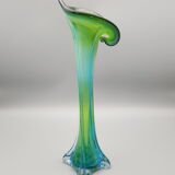 pair of blown glass vases green and blue soliflore