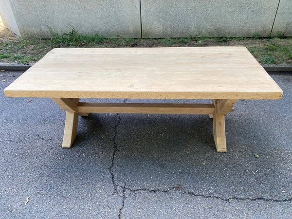 Grande table de monastère 220 cm rénovée en chêne massif brut piètement en