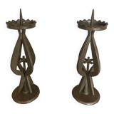 Pair of large brutalist candlesticks