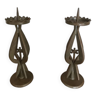 Pair of large brutalist candlesticks