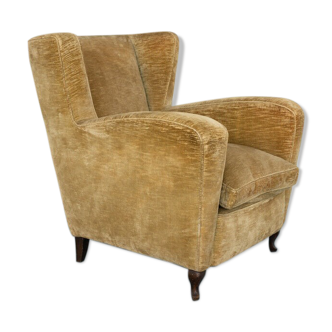 Fauteuil velours bois années 50