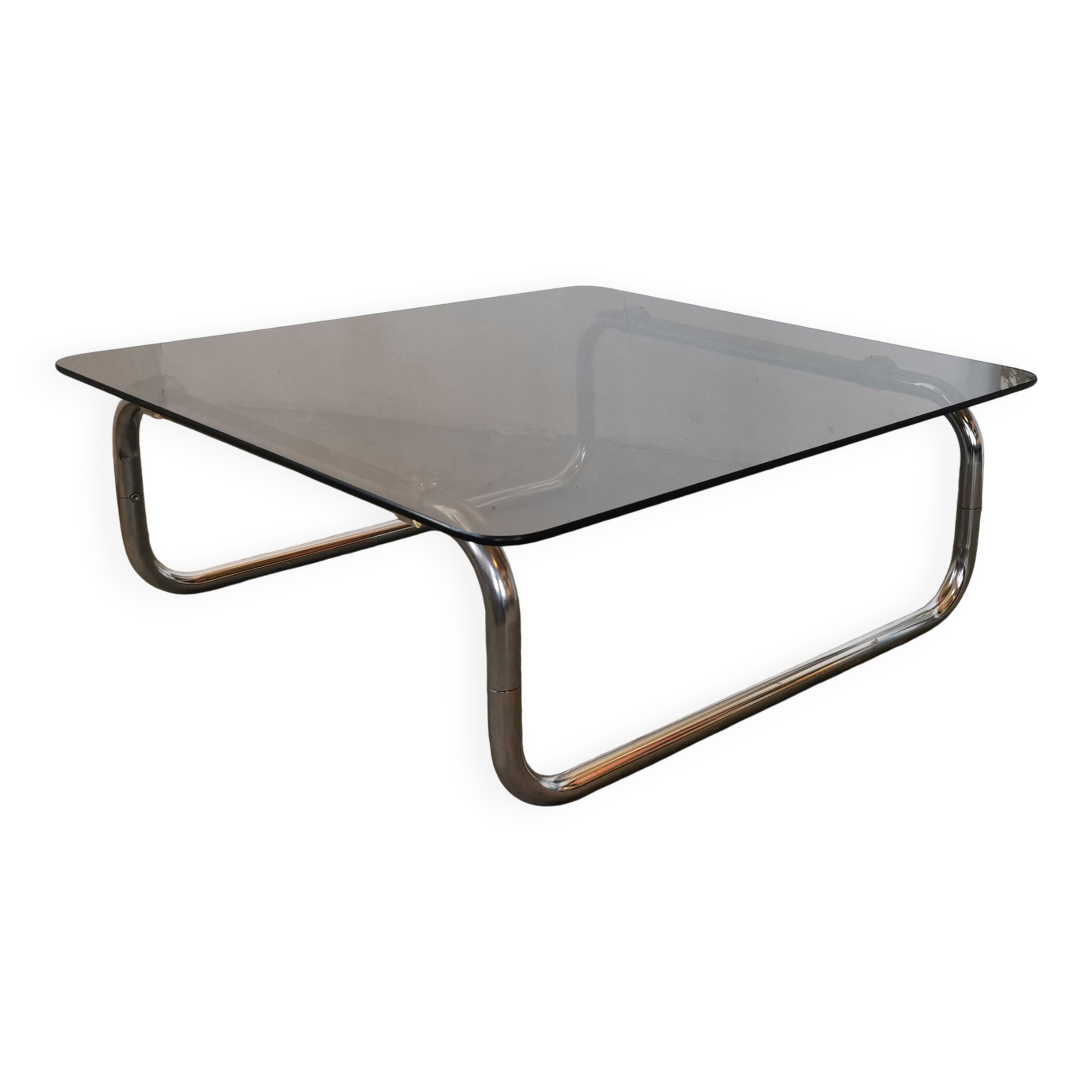 Chrome tubular metal and smoked glass coffee table