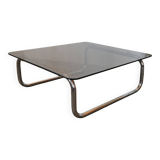 Chrome tubular metal and smoked glass coffee table