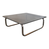 Chrome tubular metal and smoked glass coffee table