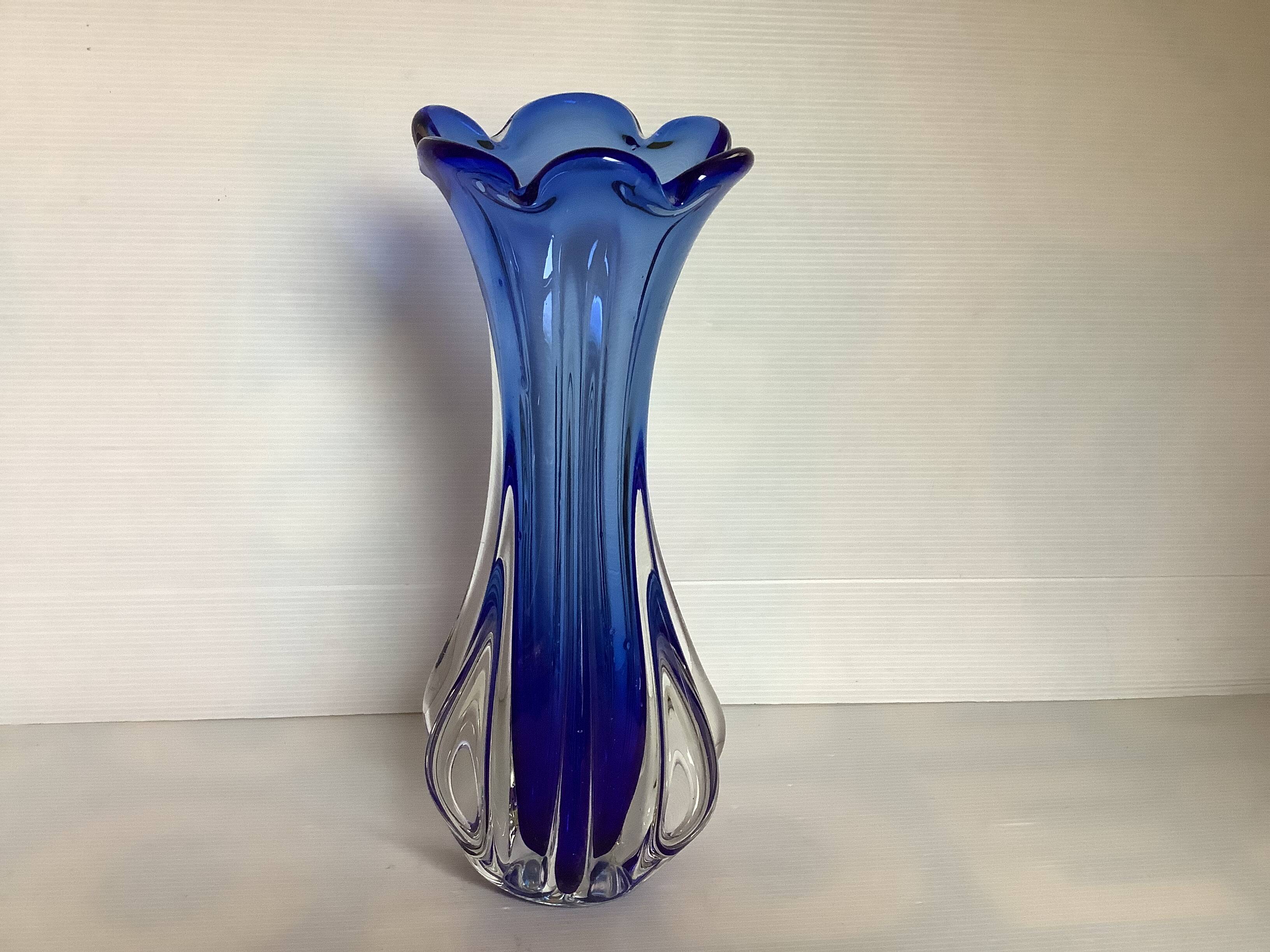 Murano blue corolla vase