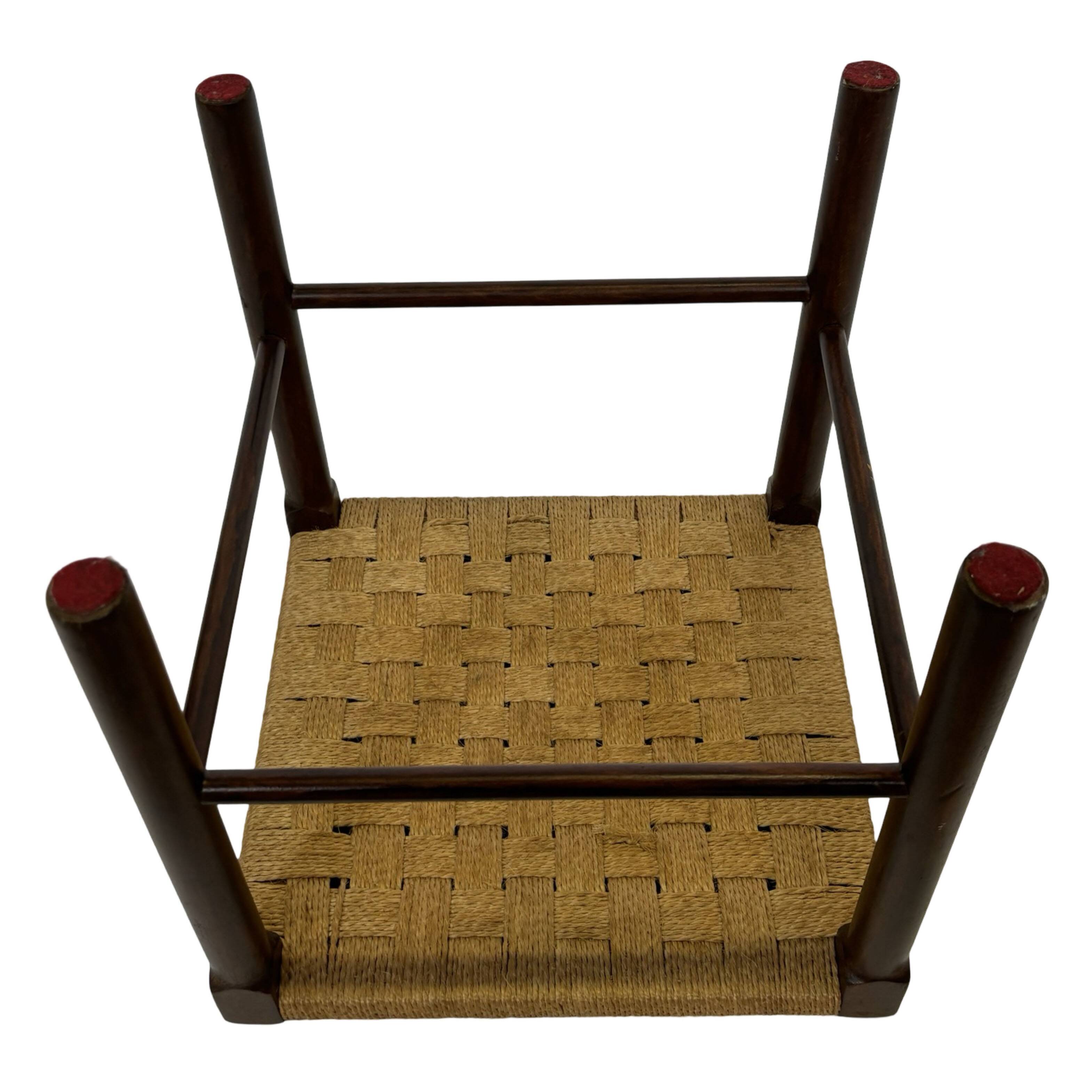 Vintage Wooden Stool With Rope Seat 60s Minimalist