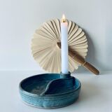 Candle holder and empty pocket or ceramic dish signed