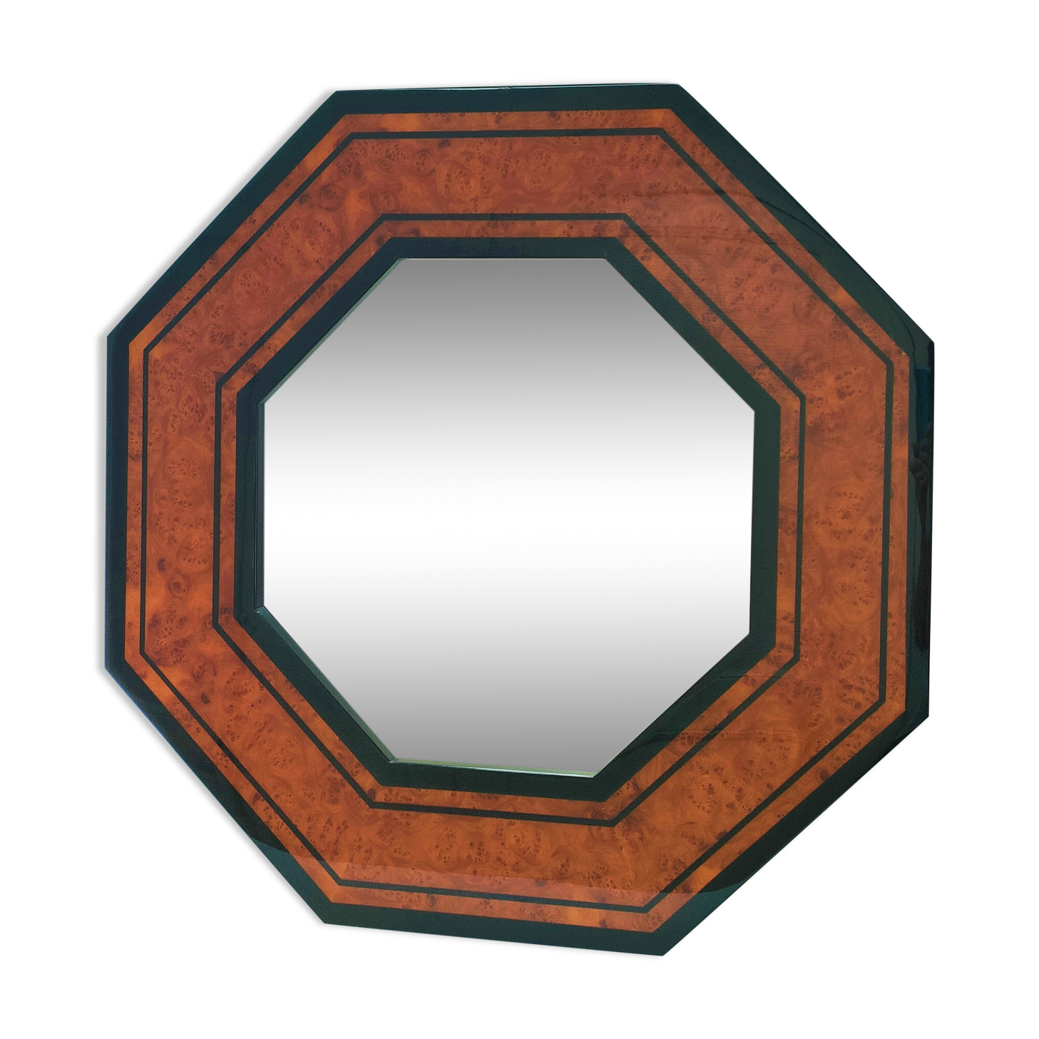 Octagonal wooden mirror by Jean-Claude Mahey