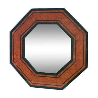 Octagonal wooden mirror by Jean-Claude Mahey