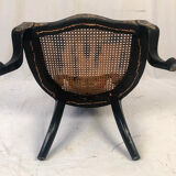 Chaise gondole Napoléon III en bois et papier mâché laqué noir et burgauté