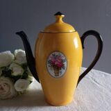 Yellow and black teapot, floral medallion, Deuschland porcelain, circa 1920