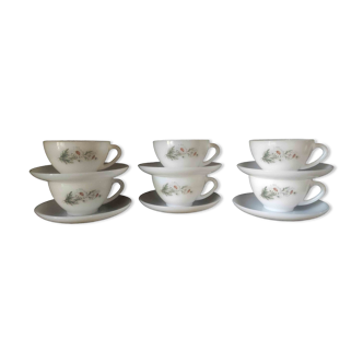 6 tasses Arcopal motif marguerites