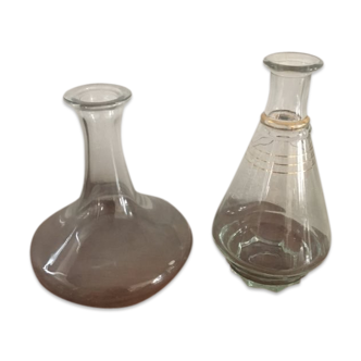 Duo of glass decanters