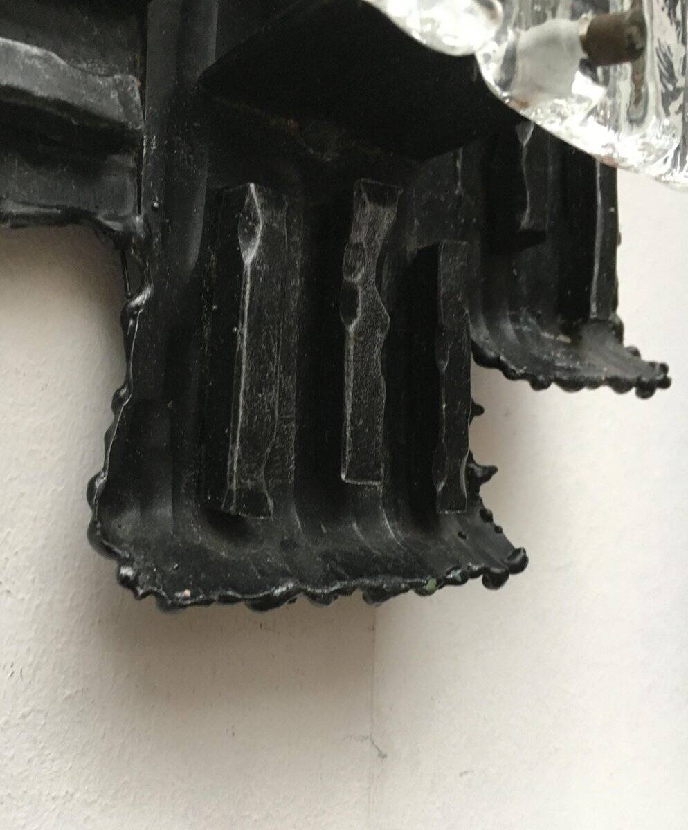 Vintage Italian brutalist wrought iron wall lamp by Albano Poli for Poliarte, set of 4.