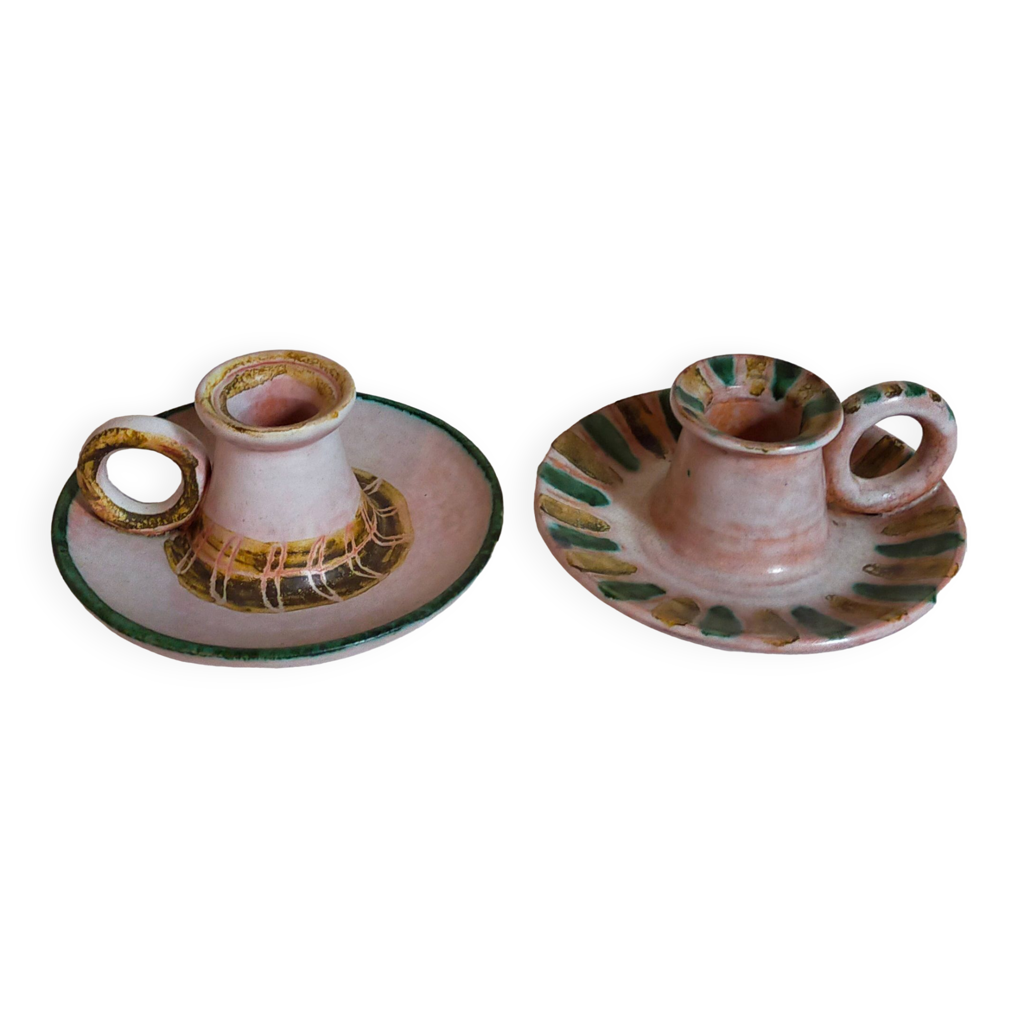 Duo of 50s ceramic hand candle holders