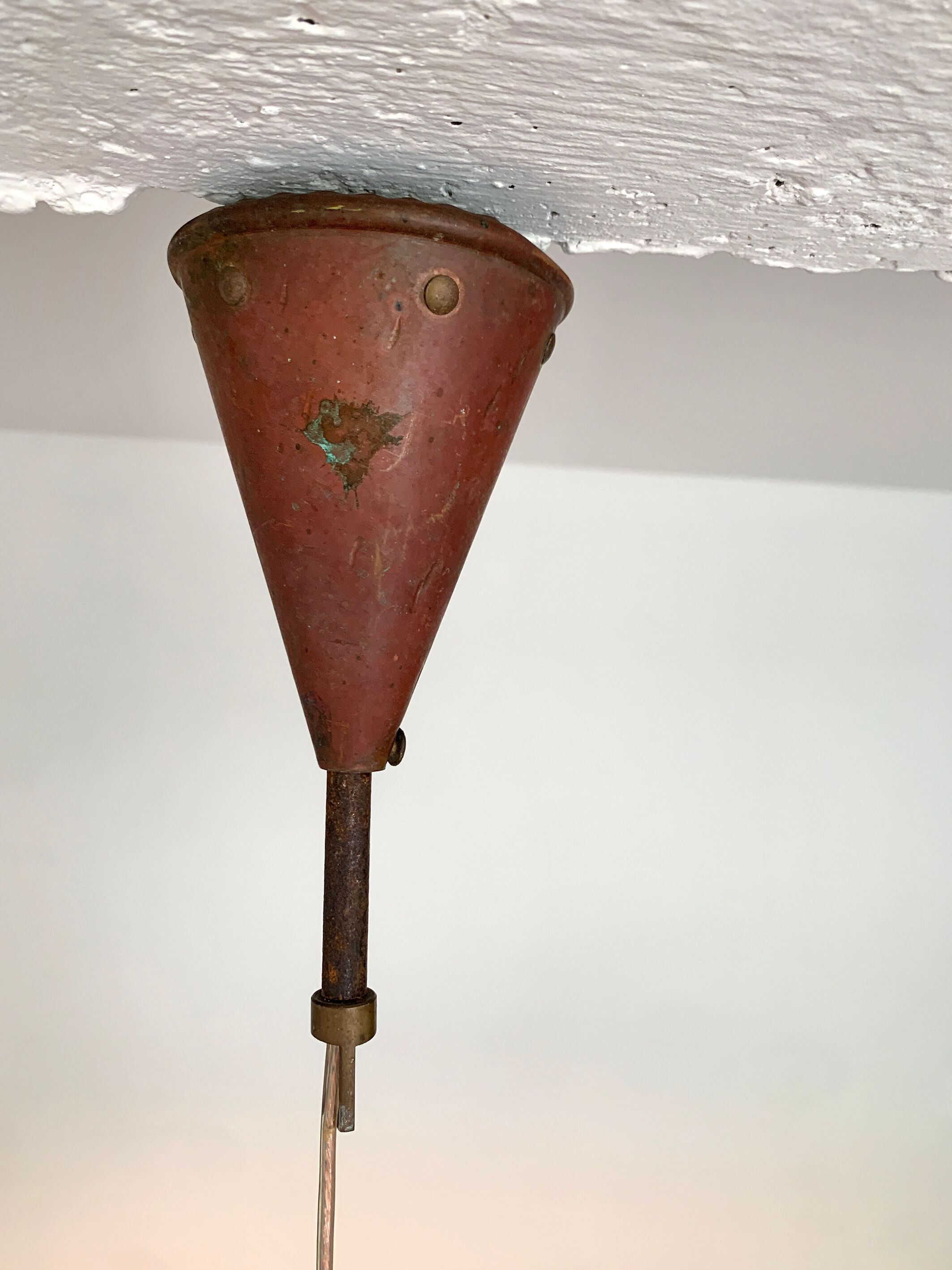 Brutalist pendant lamp, hand-hammered copper, E.S Horn Aalestrup, Denmark 1950-60