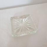 Flat square ashtray geometric patterns design crystal glass - vintage