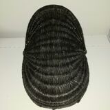 Panier plat en osier et cordage noir