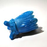 Portieux photophore porte-cigare ancien opaline bleu turquoise gothique
