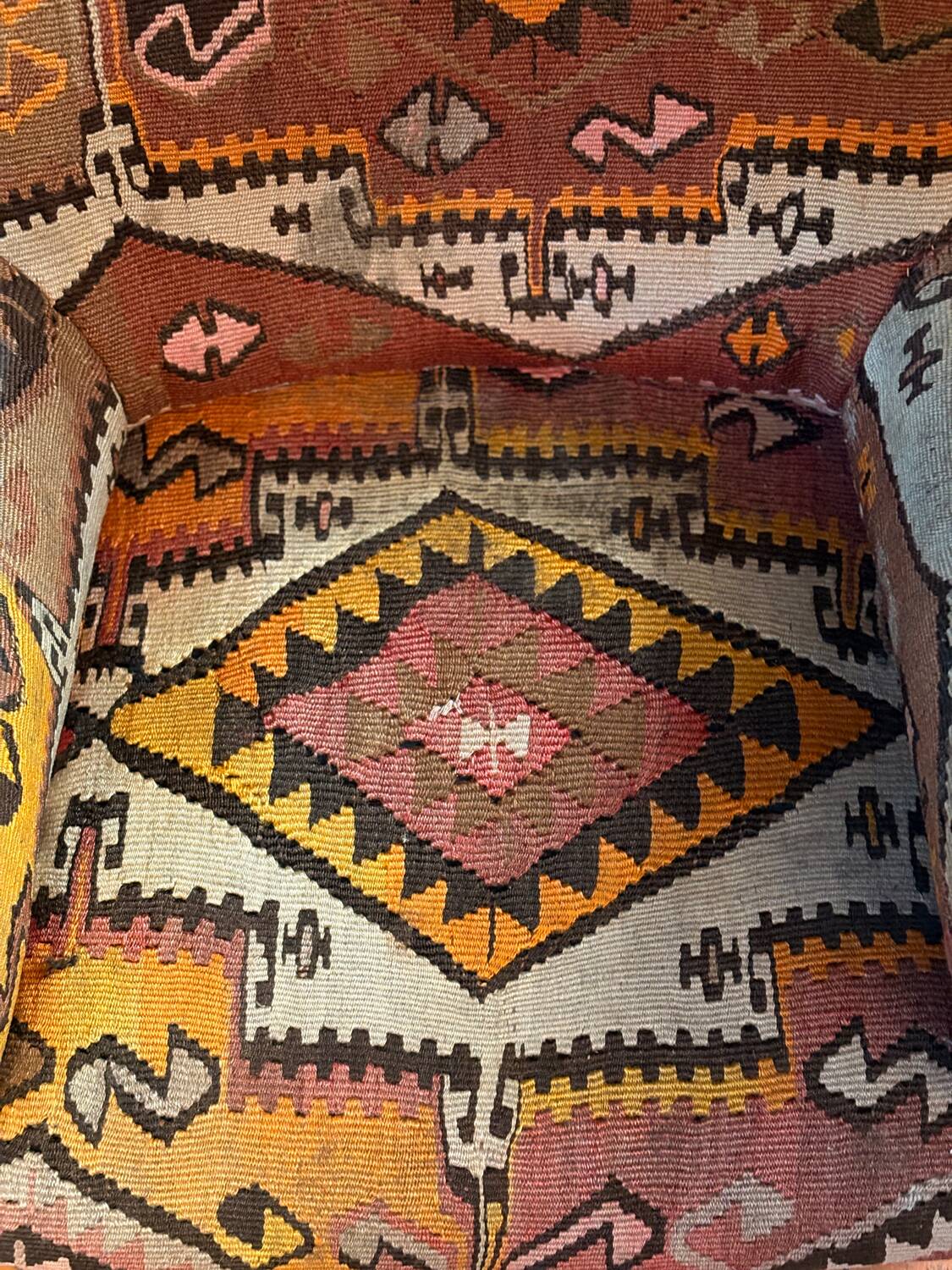 Pair of Roche Bobois armchairs — limited edition in oriental kilim