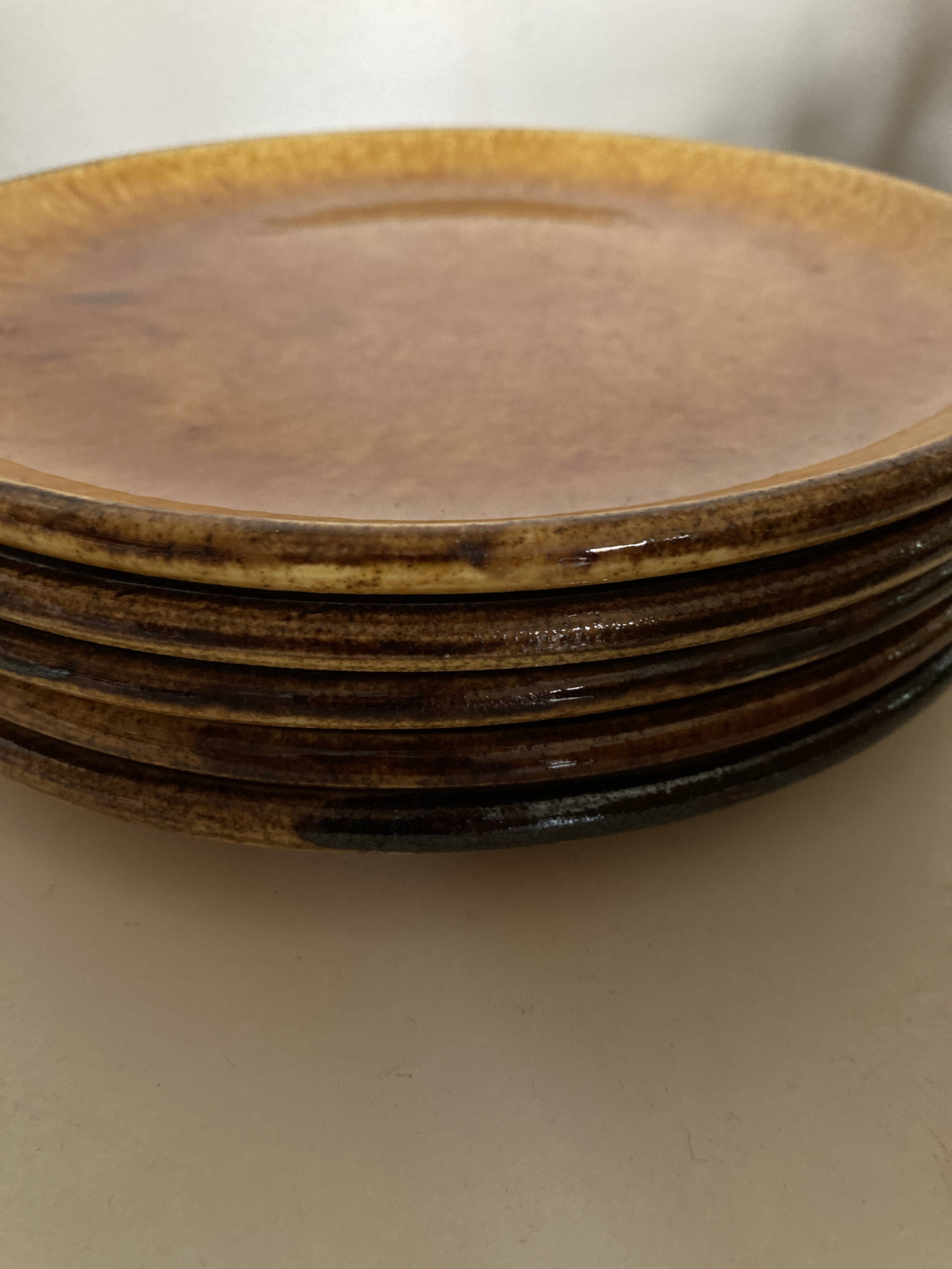Set of 6 Dieulefit glazed earthenware plates workshop Mourre Milon 1970