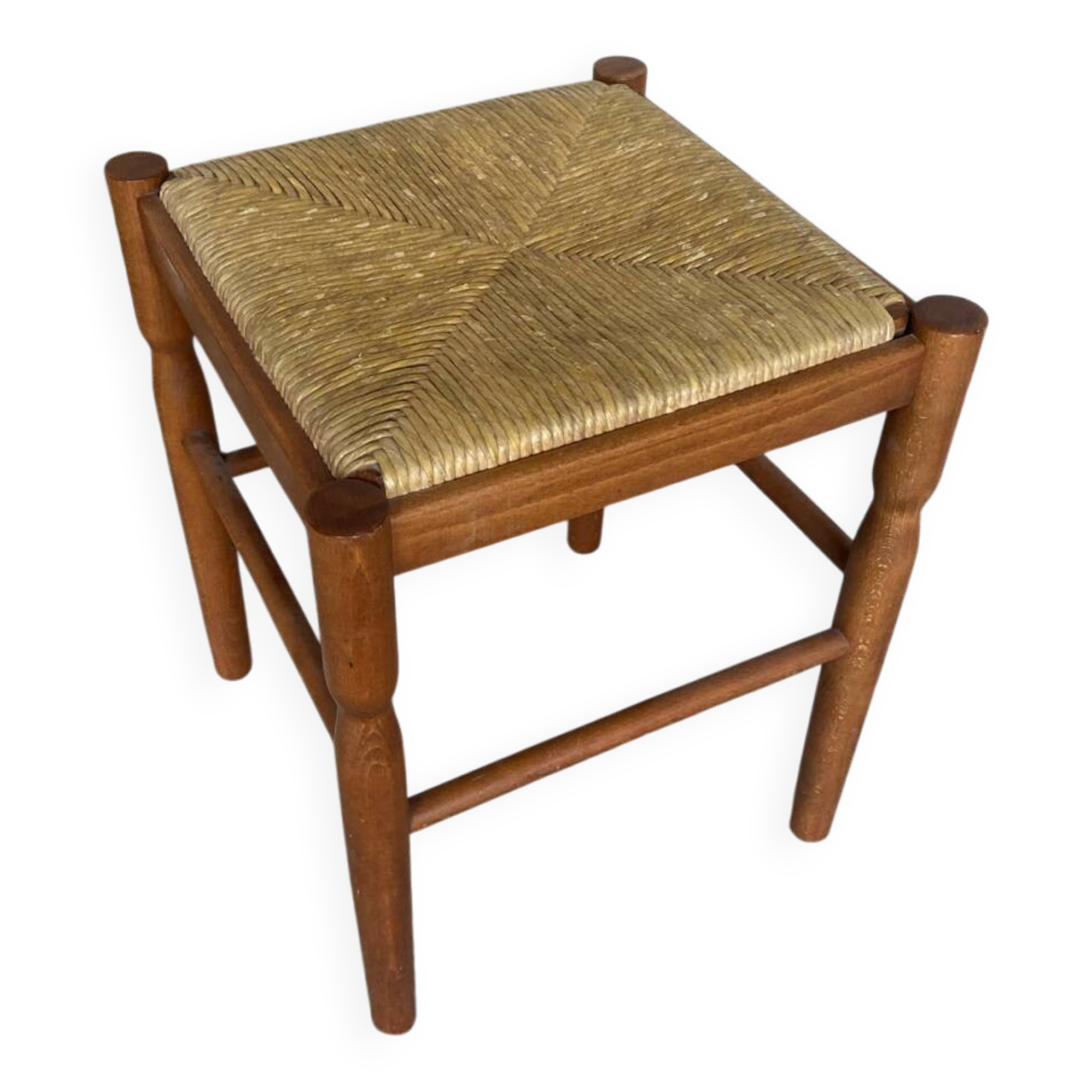 Vintage Turned Wooden Stool + Woven Seat #D652